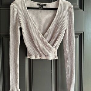 Forever 21 Women's Ribbed Wrap Top - Cream